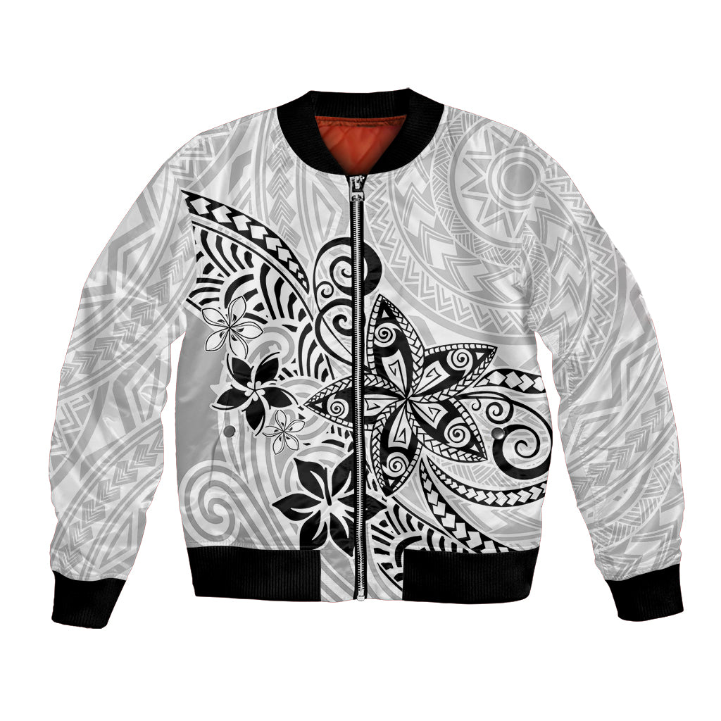 Polynesia Bomber Jacket Plumeria White Curves LT7 - Wonder Print Shop