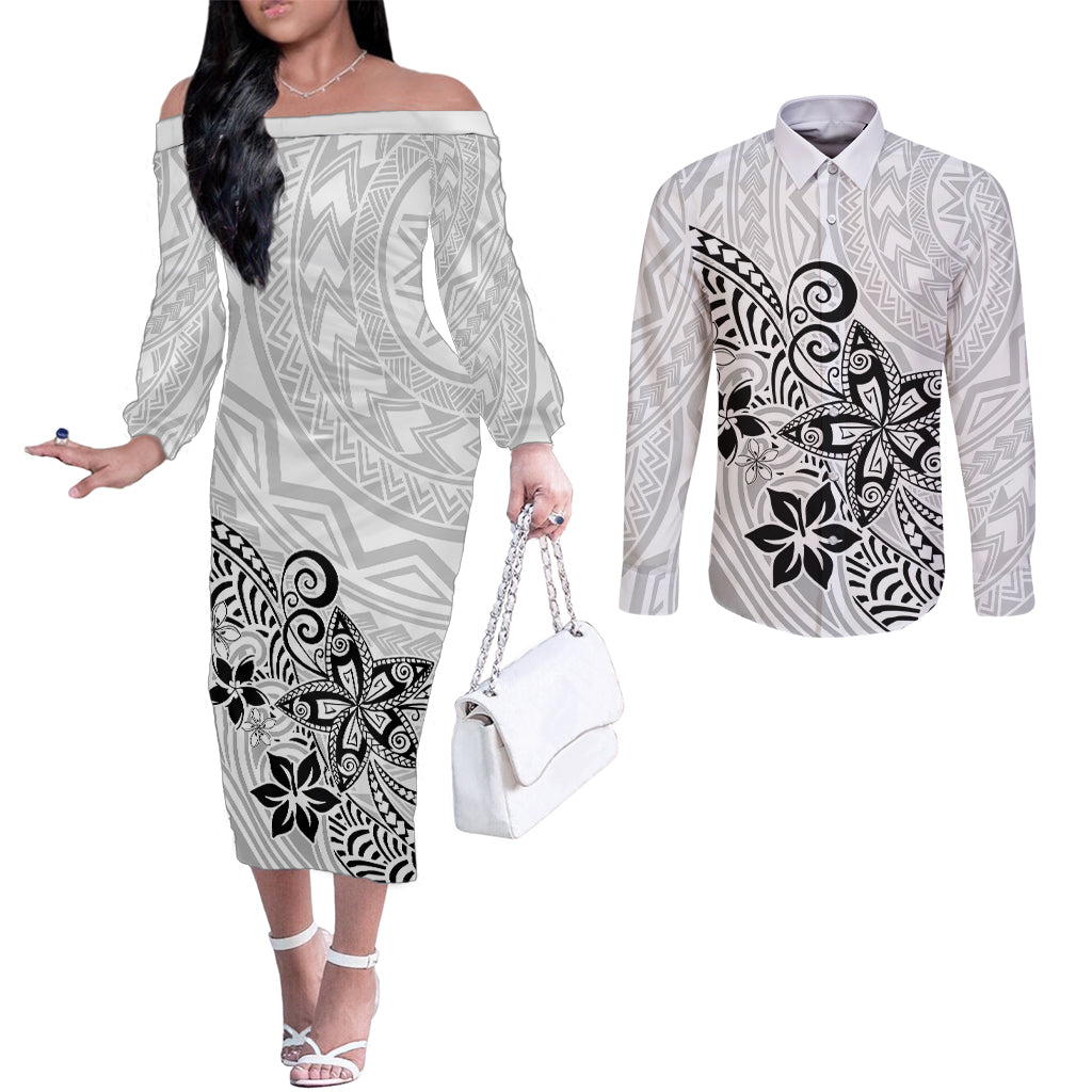 polynesia-couples-matching-off-the-shoulder-long-sleeve-dress-and-long-sleeve-button-shirts-plumeria-white-curves