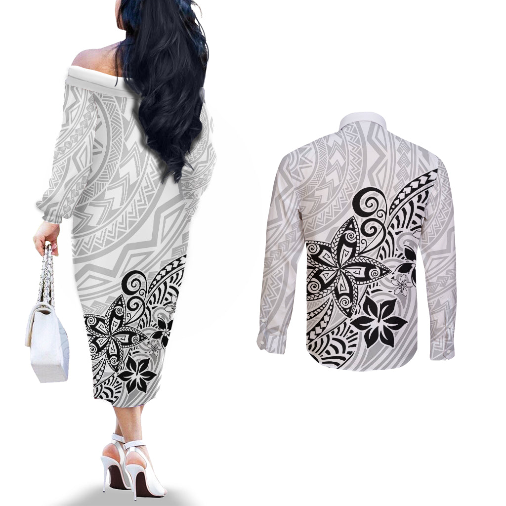 polynesia-couples-matching-off-the-shoulder-long-sleeve-dress-and-long-sleeve-button-shirts-plumeria-white-curves