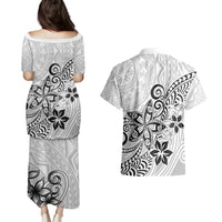 Polynesia Couples Matching Puletasi Dress and Hawaiian Shirt Plumeria White Curves LT7 - Wonder Print Shop
