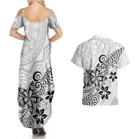 Polynesia Couples Matching Summer Maxi Dress and Hawaiian Shirt Plumeria White Curves LT7 - Wonder Print Shop