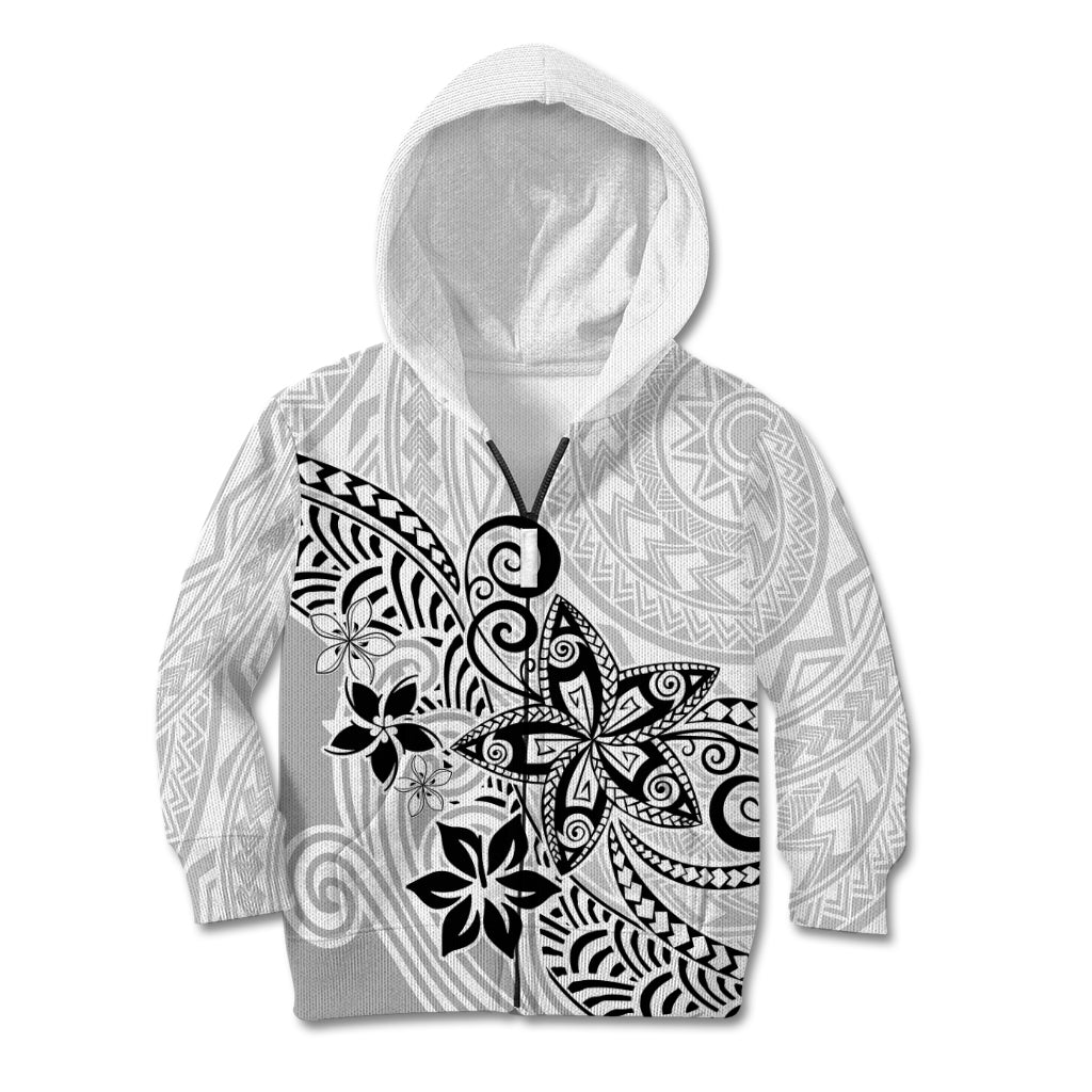 Polynesia Kid Hoodie Plumeria White Curves - Wonder Print Shop