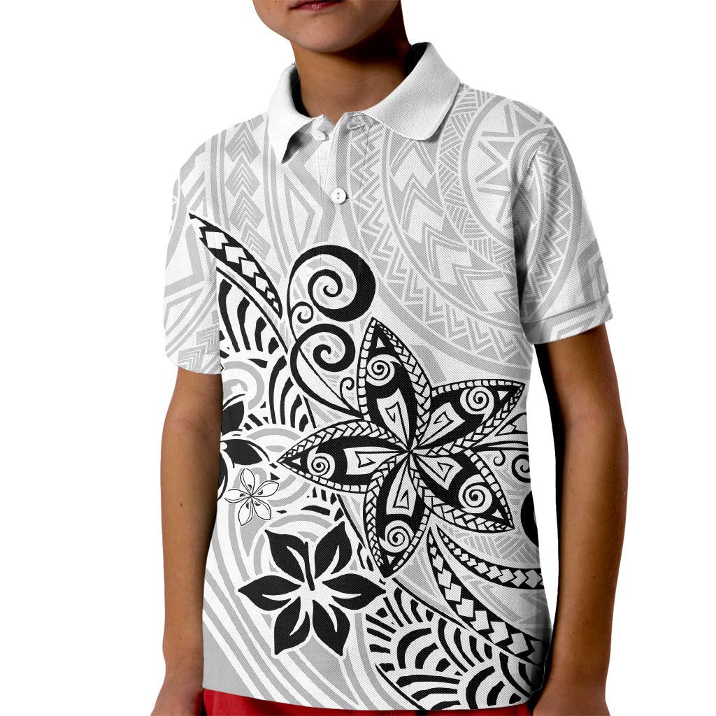 Polynesia Kid Polo Shirt Plumeria White Curves - Wonder Print Shop