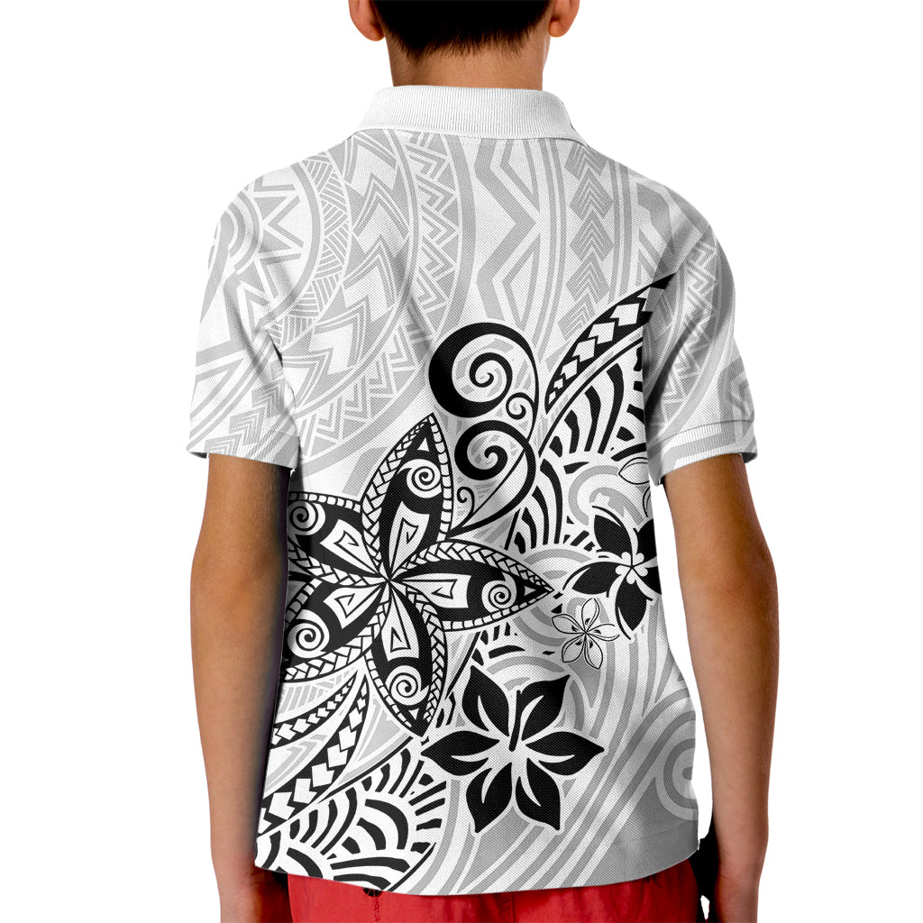 Polynesia Kid Polo Shirt Plumeria White Curves - Wonder Print Shop