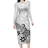 Polynesia Long Sleeve Bodycon Dress Plumeria White Curves - Wonder Print Shop