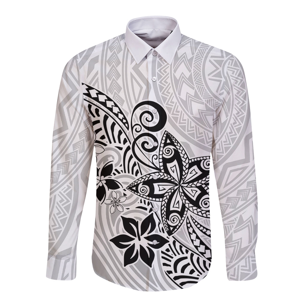 Polynesia Long Sleeve Button Shirt Plumeria White Curves - Wonder Print Shop