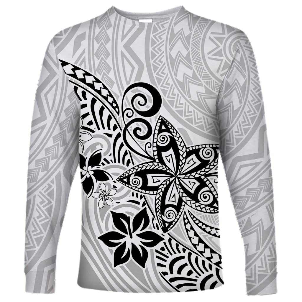 Polynesia Long Sleeve Shirt Plumeria White Curves - Wonder Print Shop