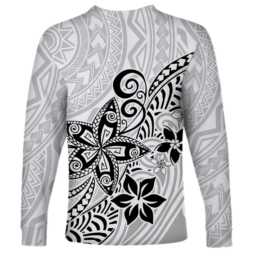 Polynesia Long Sleeve Shirt Plumeria White Curves - Wonder Print Shop