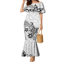 Polynesia Mermaid Dress Plumeria White Curves - Wonder Print Shop