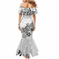 Polynesia Mermaid Dress Plumeria White Curves - Wonder Print Shop