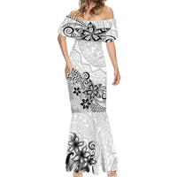 Polynesia Mermaid Dress Plumeria White Curves - Wonder Print Shop
