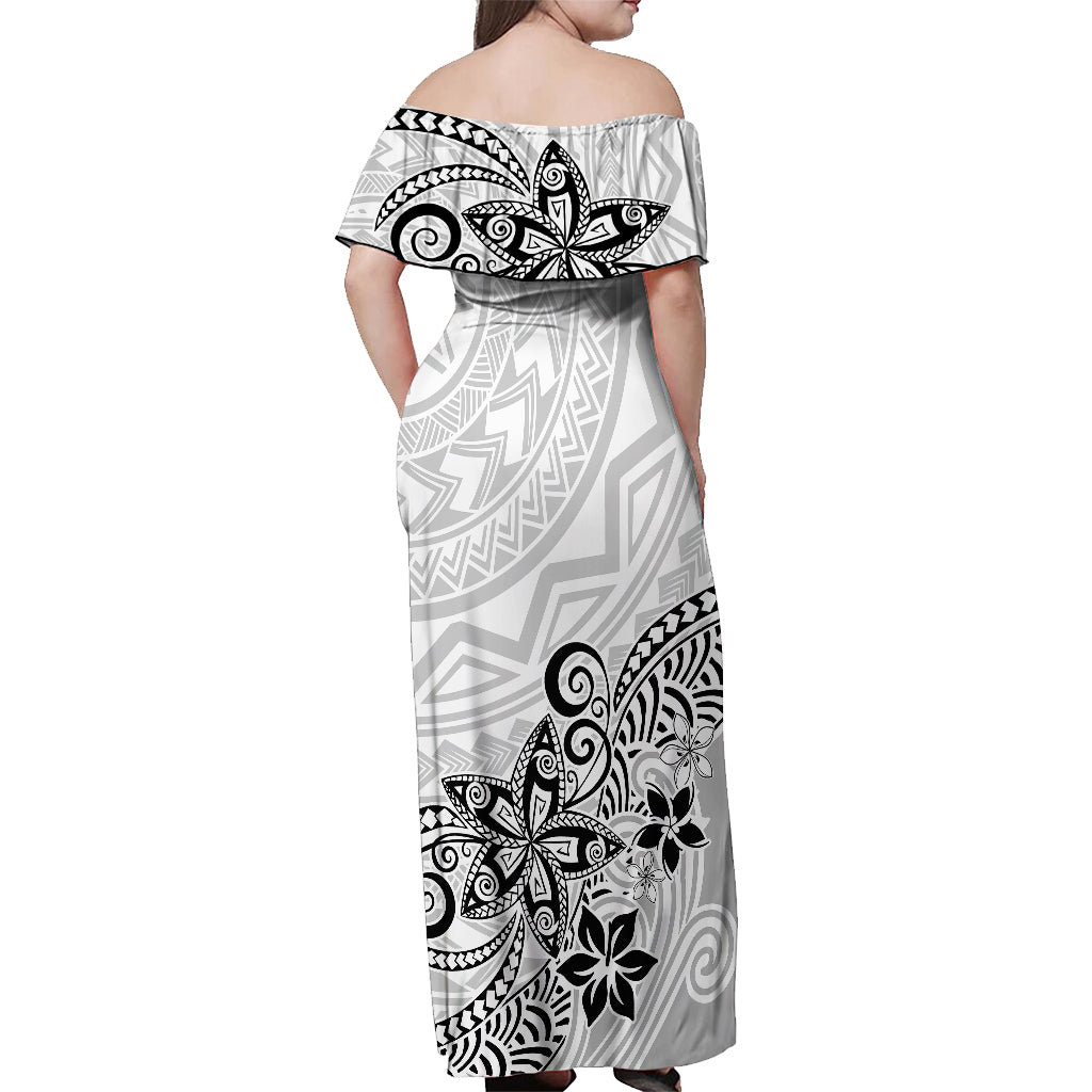 Polynesia Off Shoulder Maxi Dress Plumeria White Curves - Wonder Print Shop