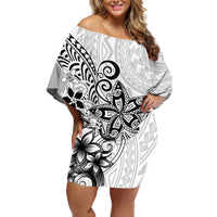 Polynesia Off Shoulder Short Dress Plumeria White Curves - Wonder Print Shop