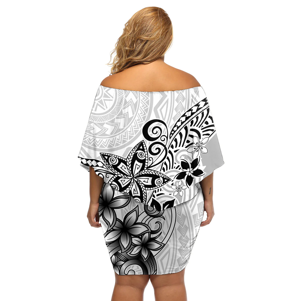 Polynesia Off Shoulder Short Dress Plumeria White Curves - Wonder Print Shop