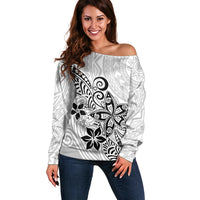 Polynesia Off Shoulder Sweater Plumeria White Curves - Wonder Print Shop