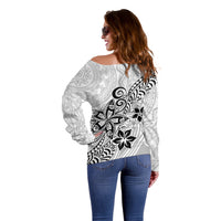 Polynesia Off Shoulder Sweater Plumeria White Curves - Wonder Print Shop