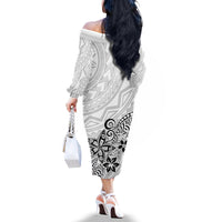 Polynesia Off The Shoulder Long Sleeve Dress Plumeria White Curves - Wonder Print Shop
