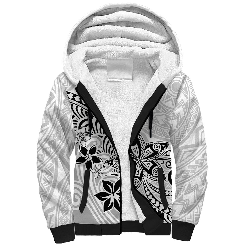 Polynesia Sherpa Hoodie Plumeria White Curves - Wonder Print Shop