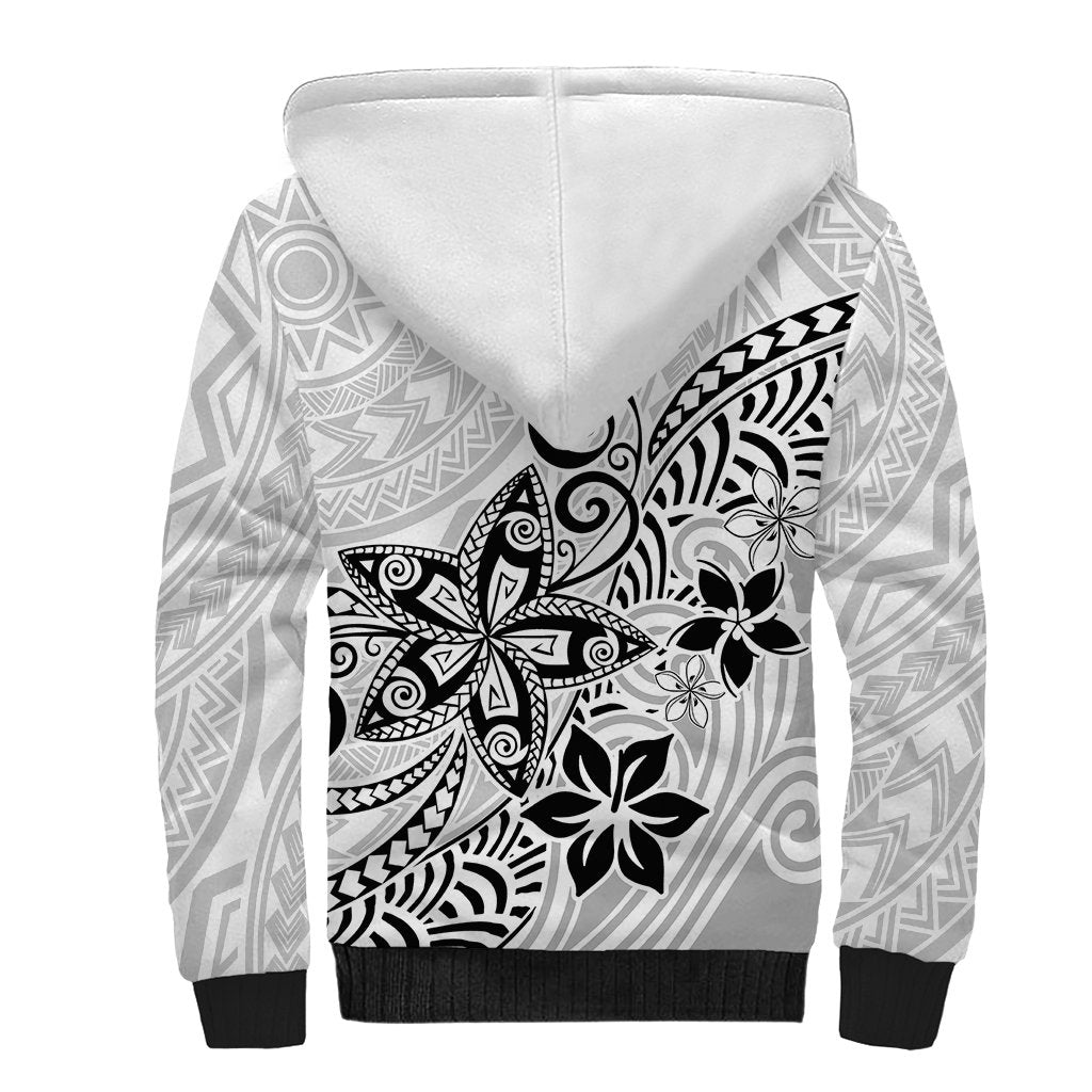 Polynesia Sherpa Hoodie Plumeria White Curves - Wonder Print Shop