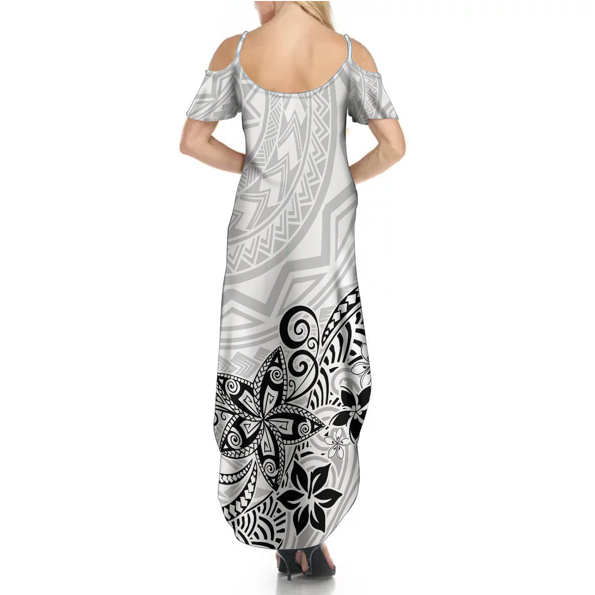 Polynesia Summer Maxi Dress Plumeria White Curves - Wonder Print Shop