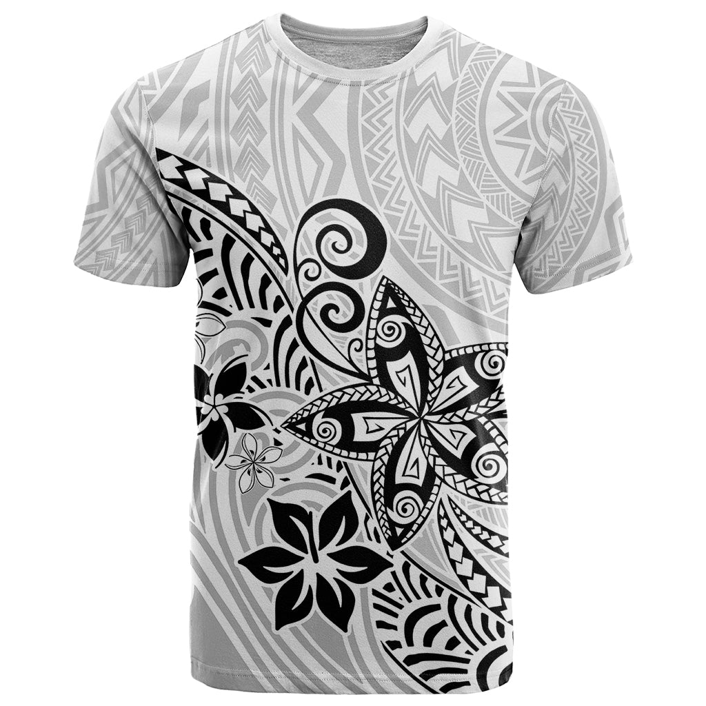 Polynesia T Shirt Plumeria White Curves - Wonder Print Shop