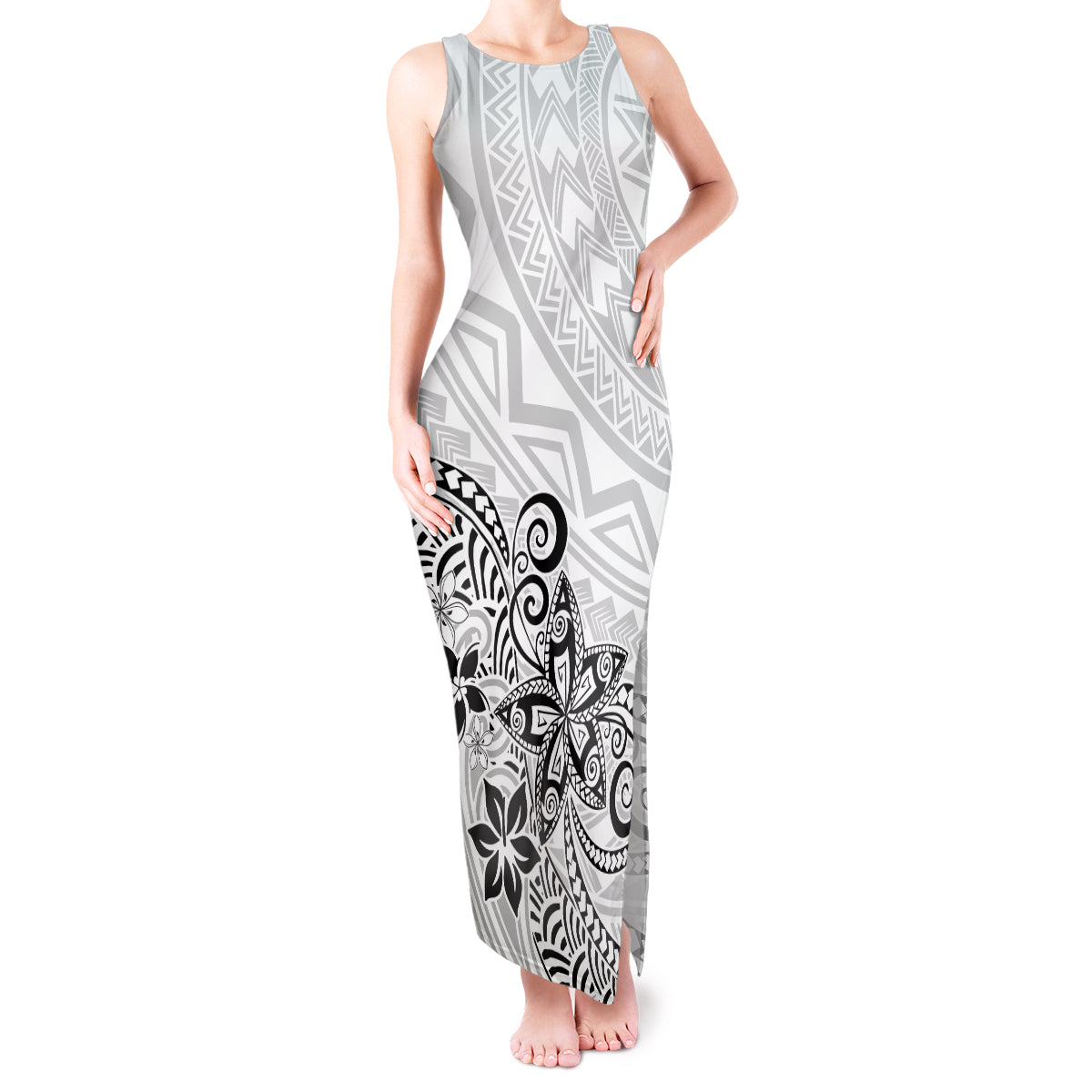 Polynesia Tank Maxi Dress Plumeria White Curves - Wonder Print Shop