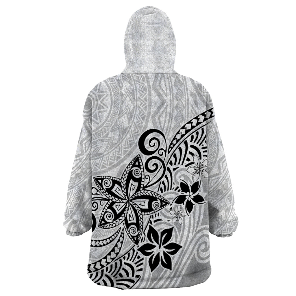 Polynesia Wearable Blanket Hoodie Plumeria White Curves - Wonder Print Shop