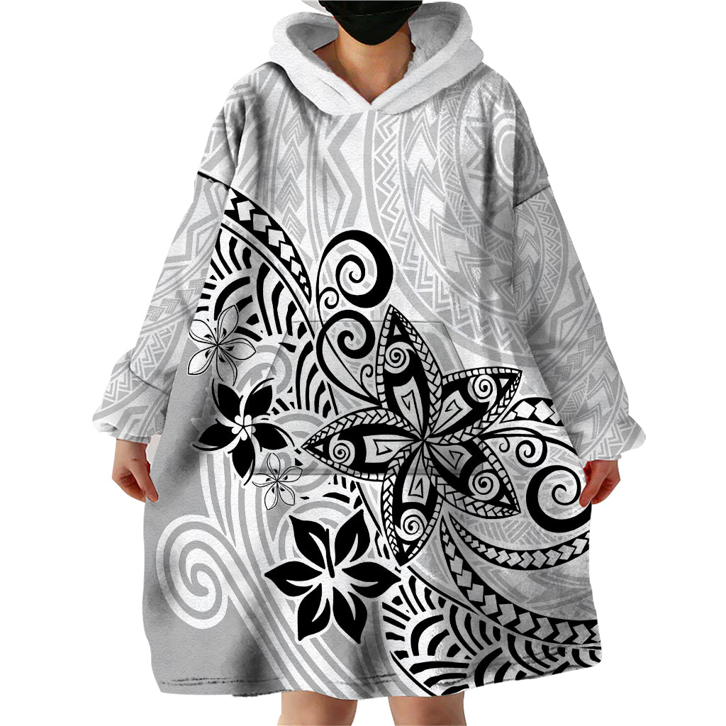 Polynesia Wearable Blanket Hoodie Plumeria White Curves - Wonder Print Shop