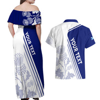 Personalised Scotland Rugby Couples Matching Off Shoulder Maxi Dress and Hawaiian Shirt 2023 World Cup The Thistle LT7 - Wonder Print Shop