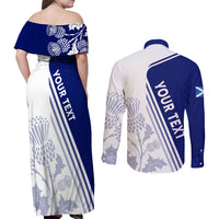 Personalised Scotland Rugby Couples Matching Off Shoulder Maxi Dress and Long Sleeve Button Shirts 2023 World Cup The Thistle LT7 - Wonder Print Shop