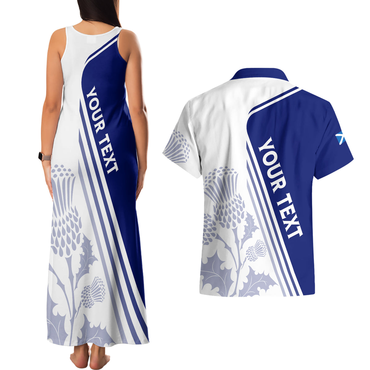 Personalised Scotland Rugby Couples Matching Tank Maxi Dress and Hawaiian Shirt 2023 World Cup The Thistle LT7 - Wonder Print Shop