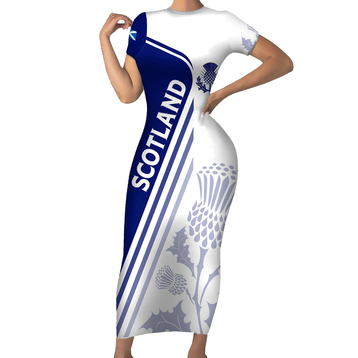 Personalised Scotland Rugby Family Matching Short Sleeve Bodycon Dress and Hawaiian Shirt 2023 World Cup The Thistle - Wonder Print Shop