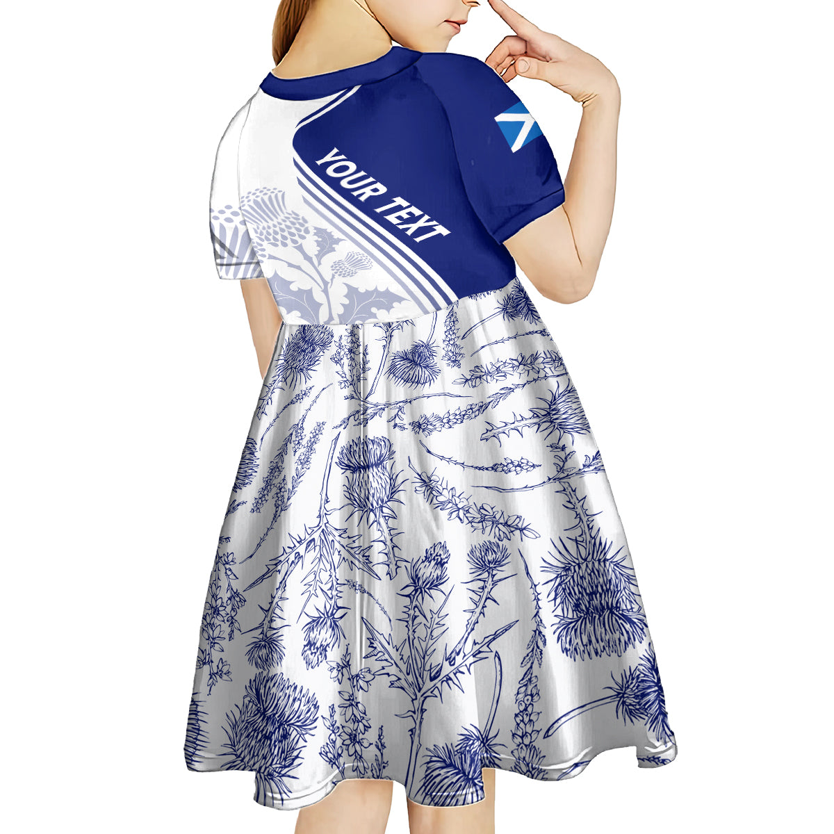 Personalised Scotland Rugby Kid Short Sleeve Dress 2023 World Cup The Thistle - Wonder Print Shop