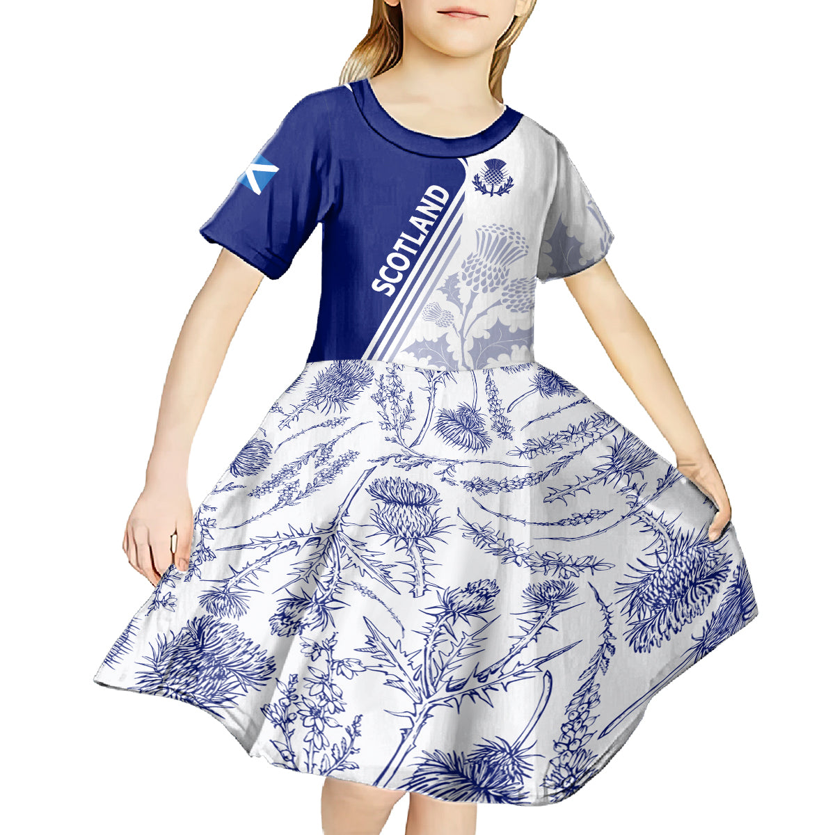 Personalised Scotland Rugby Kid Short Sleeve Dress 2023 World Cup The Thistle - Wonder Print Shop