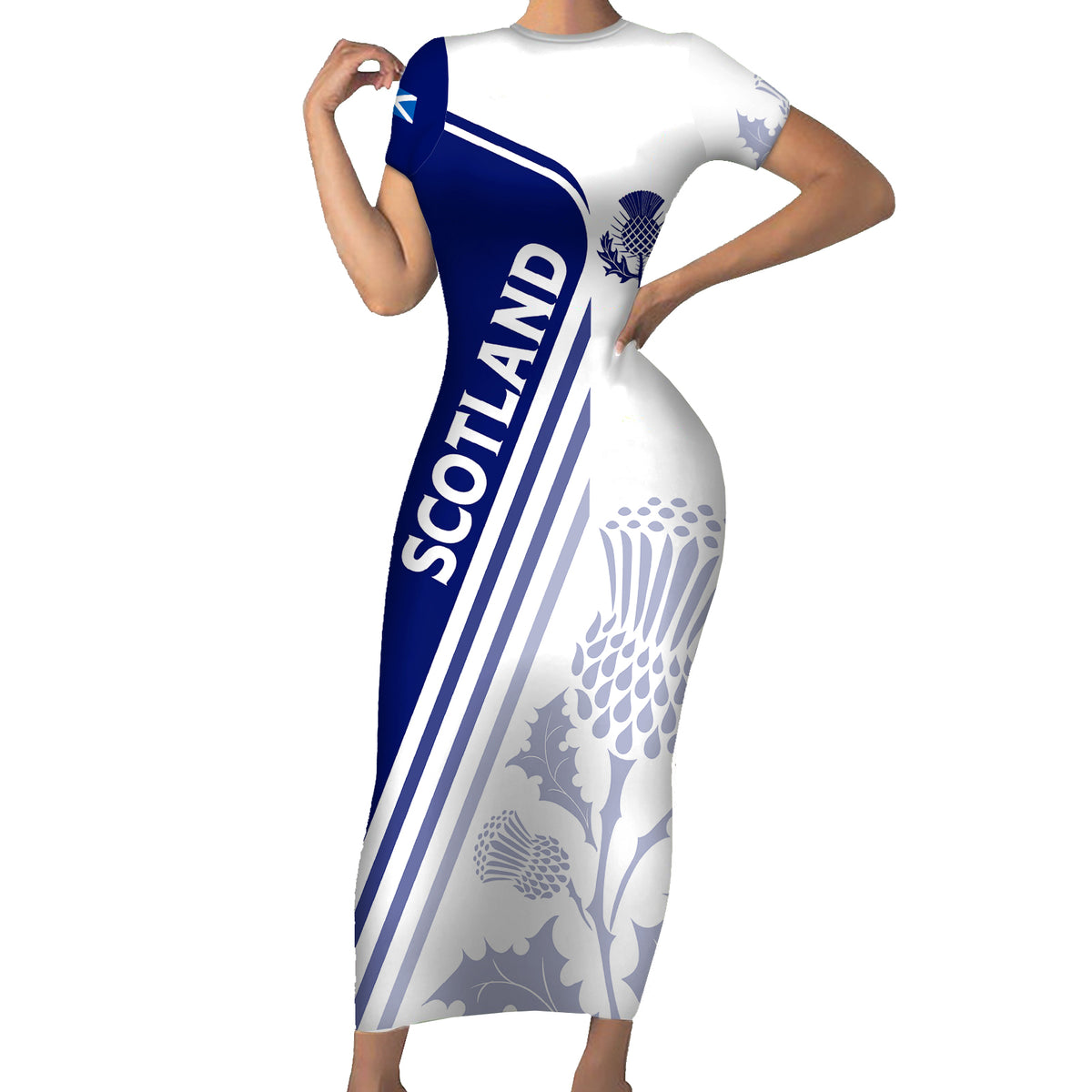 Personalised Scotland Rugby Short Sleeve Bodycon Dress 2023 World Cup The Thistle - Wonder Print Shop