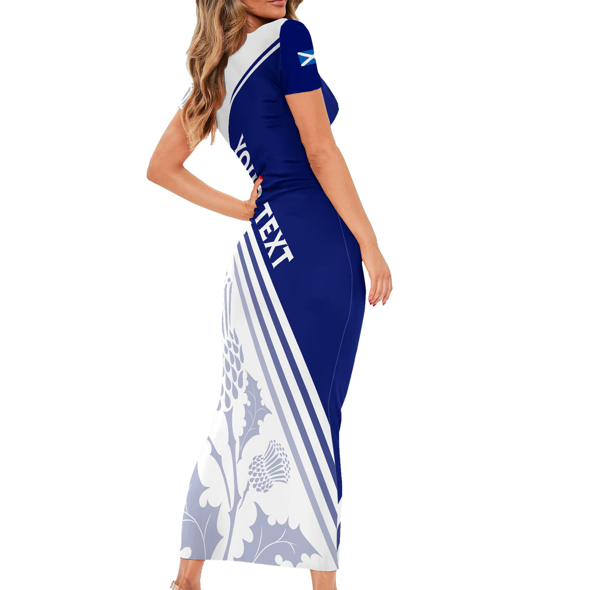 Personalised Scotland Rugby Short Sleeve Bodycon Dress 2023 World Cup The Thistle - Wonder Print Shop