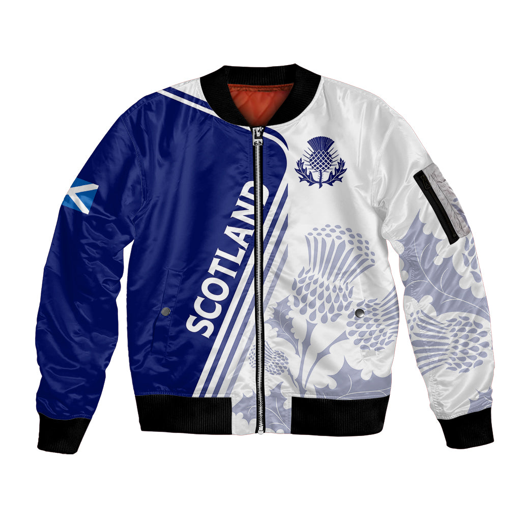 Personalised Scotland Rugby Sleeve Zip Bomber Jacket 2023 World Cup The Thistle - Wonder Print Shop