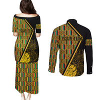 Personalised South African Heritage Day Couples Matching Puletasi Dress and Long Sleeve Button Shirts Kente Ethnic Patterns Mix Protea LT7 - Wonder Print Shop