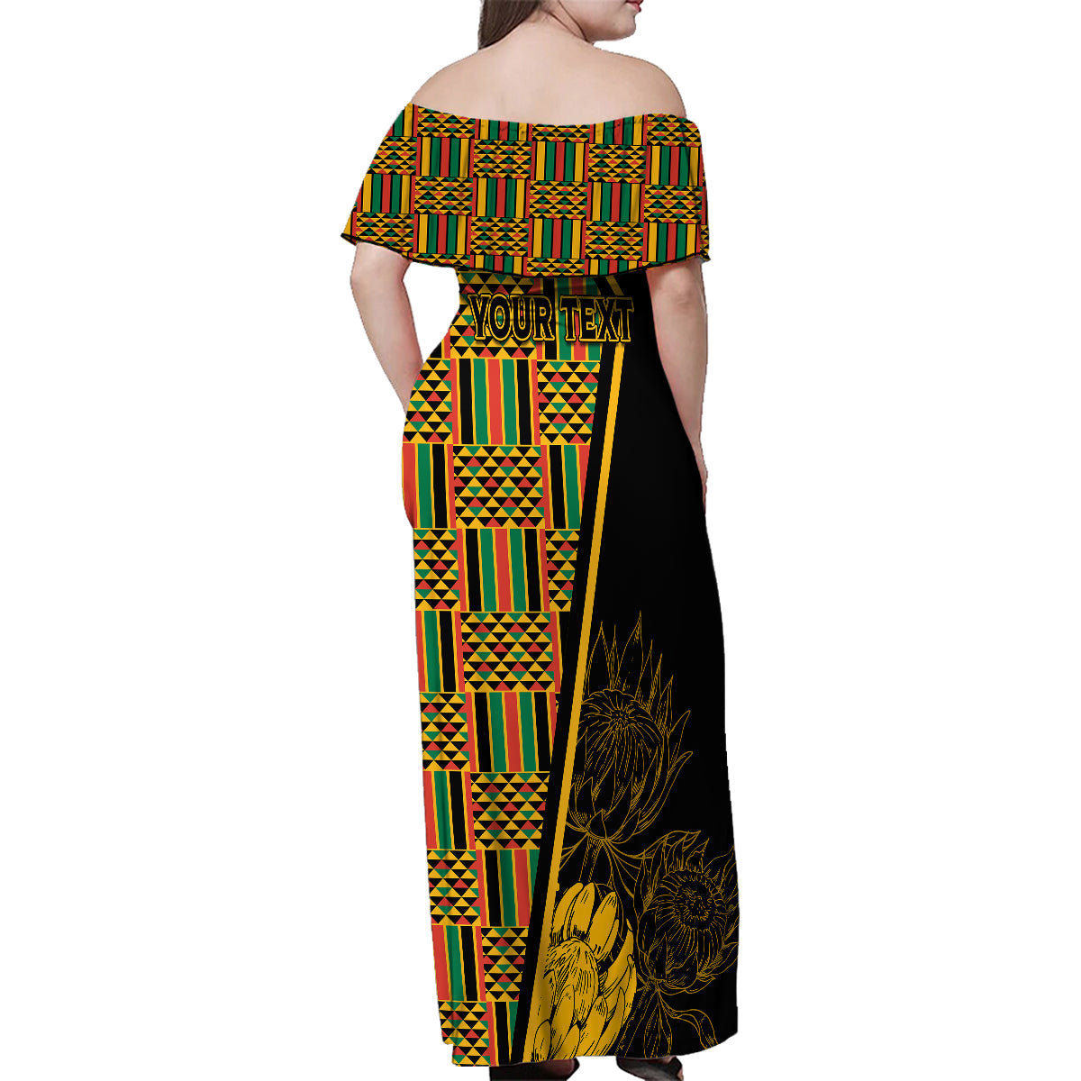 Personalised South African Heritage Day Family Matching Off Shoulder Maxi Dress and Hawaiian Shirt Kente Ethnic Patterns Mix Protea LT7 - Wonder Print Shop