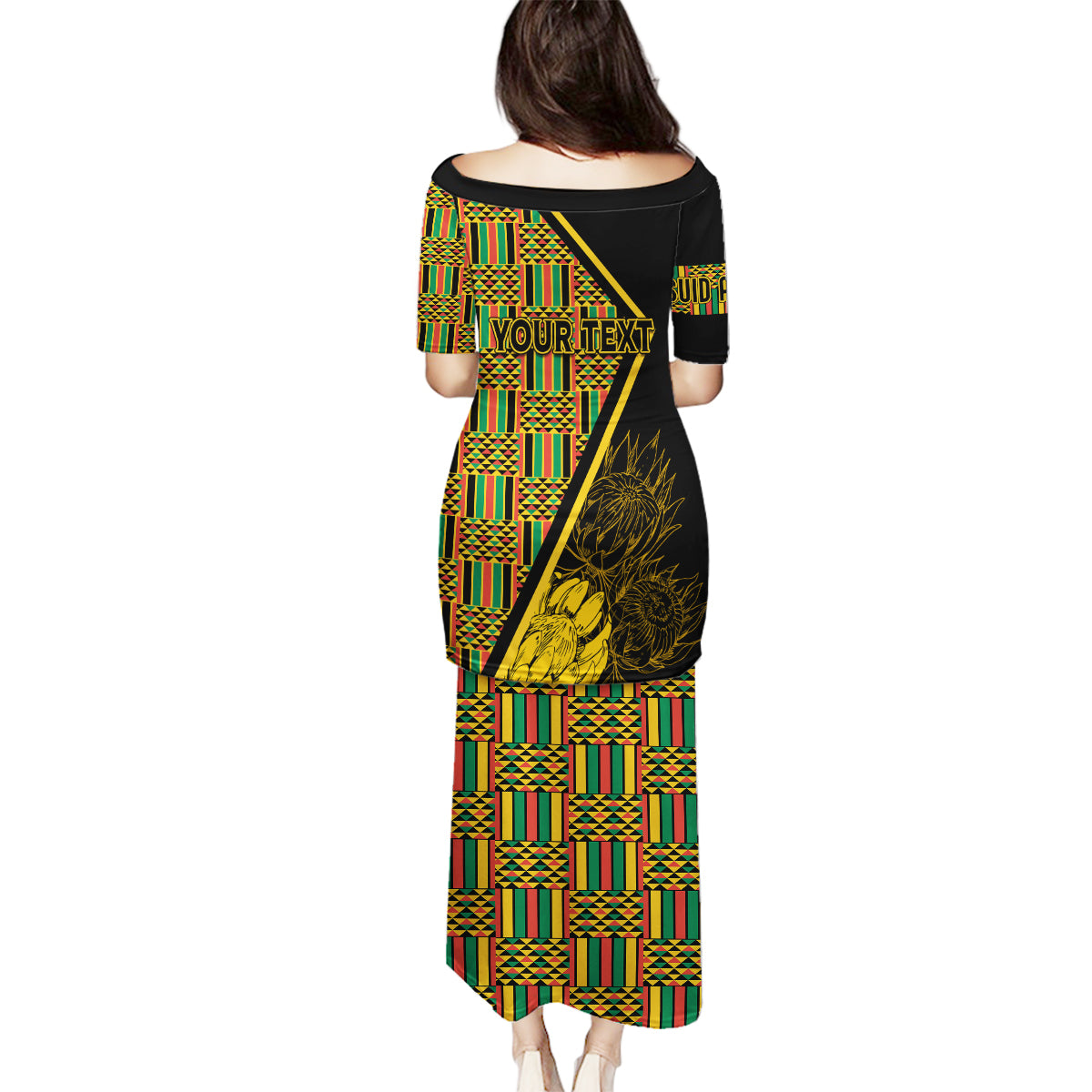 Personalised South African Heritage Day Family Matching Puletasi Dress and Hawaiian Shirt Kente Ethnic Patterns Mix Protea - Wonder Print Shop