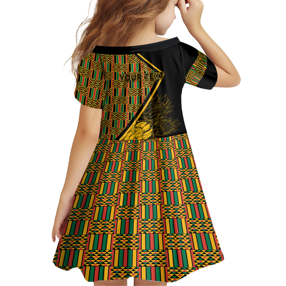 Personalised South African Heritage Day Family Matching Short Sleeve Bodycon Dress and Hawaiian Shirt Kente Ethnic Patterns Mix Protea - Wonder Print Shop