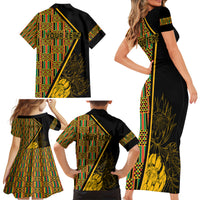 Personalised South African Heritage Day Family Matching Short Sleeve Bodycon Dress and Hawaiian Shirt Kente Ethnic Patterns Mix Protea - Wonder Print Shop