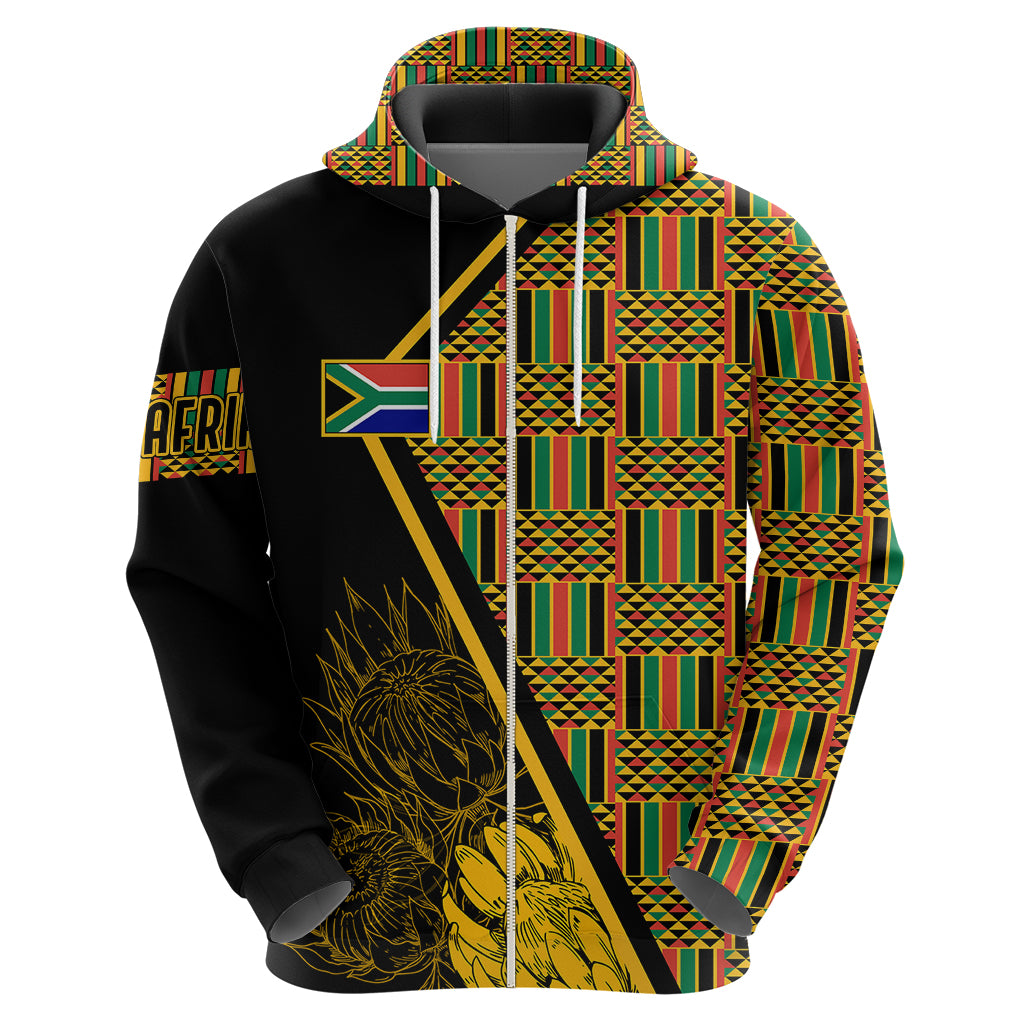 Personalised South African Heritage Day Hoodie Kente Ethnic Patterns Mix Protea - Wonder Print Shop