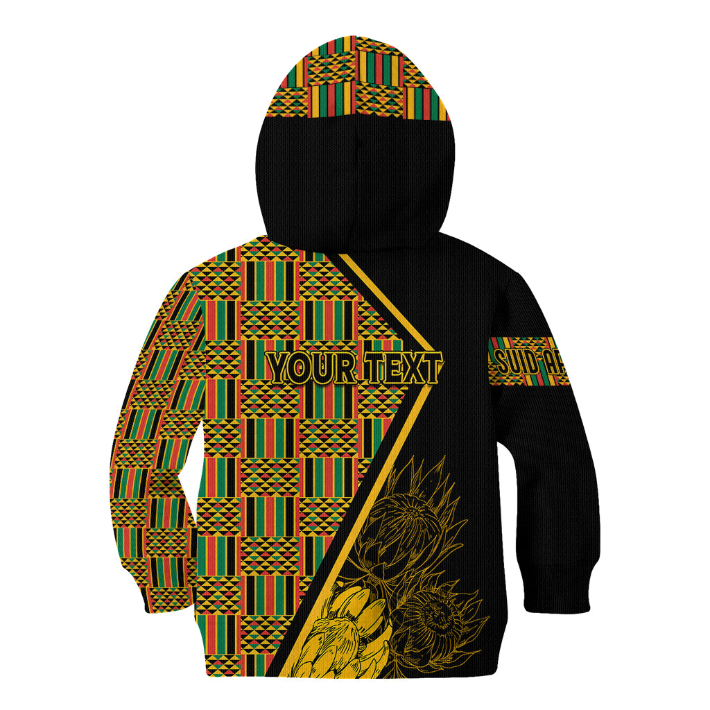 Personalised South African Heritage Day Kid Hoodie Kente Ethnic Patterns Mix Protea - Wonder Print Shop