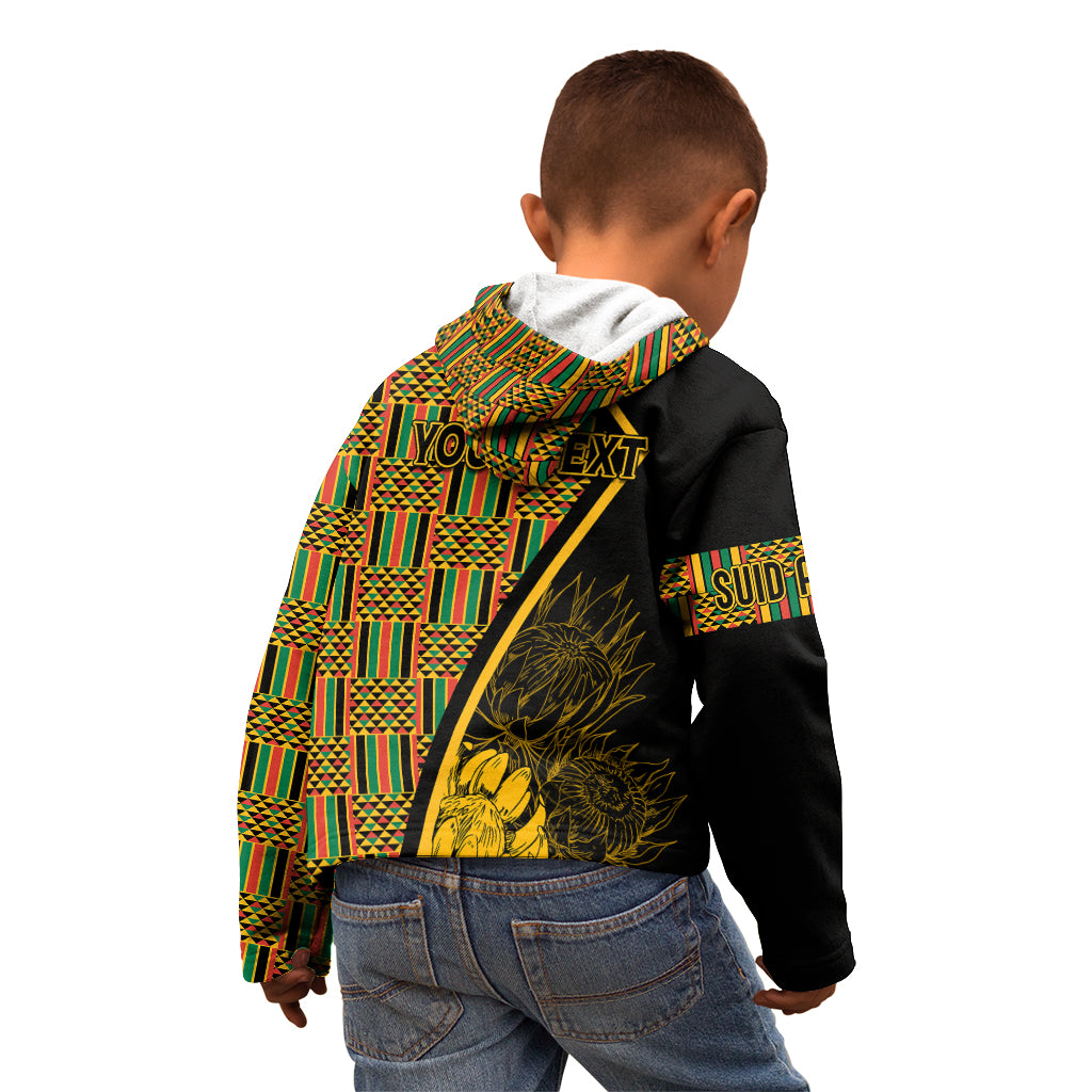 Personalised South African Heritage Day Kid Hoodie Kente Ethnic Patterns Mix Protea - Wonder Print Shop