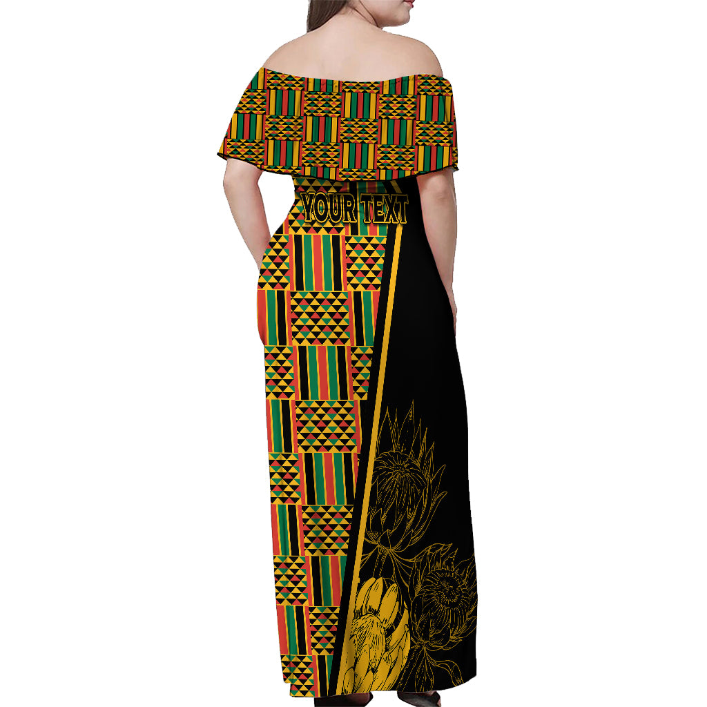 Personalised South African Heritage Day Off Shoulder Maxi Dress Kente Ethnic Patterns Mix Protea - Wonder Print Shop