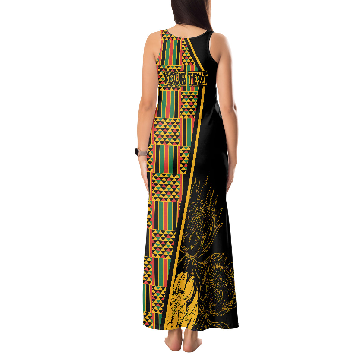 Personalised South African Heritage Day Tank Maxi Dress Kente Ethnic Patterns Mix Protea - Wonder Print Shop