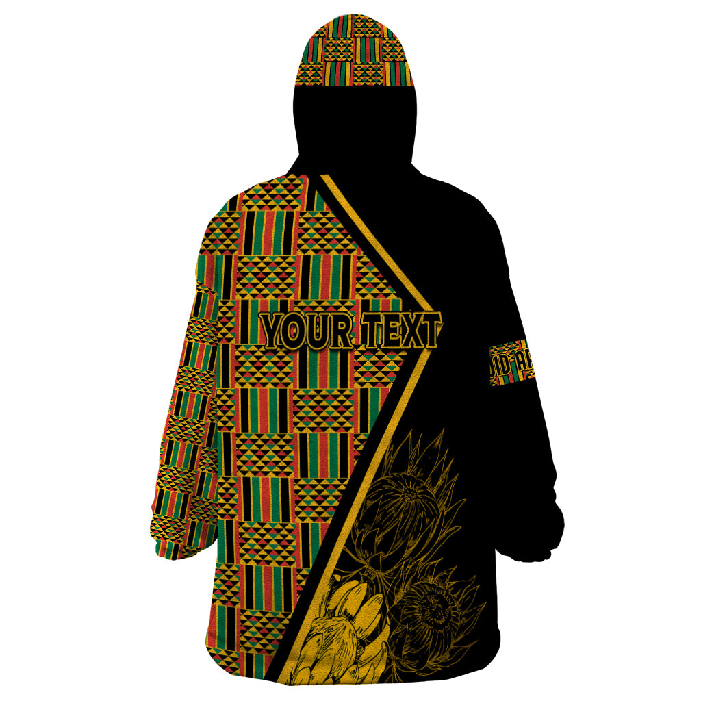 Personalised South African Heritage Day Wearable Blanket Hoodie Kente Ethnic Patterns Mix Protea - Wonder Print Shop