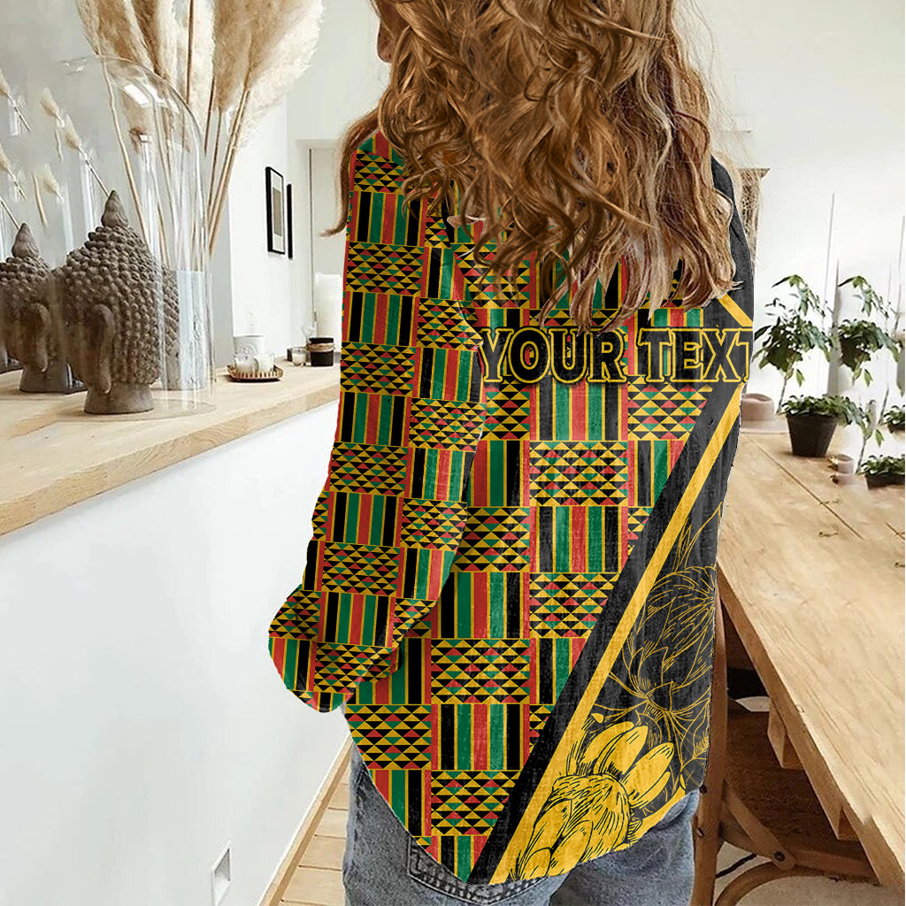 Personalised South African Heritage Day Women Casual Shirt Kente Ethnic Patterns Mix Protea - Wonder Print Shop
