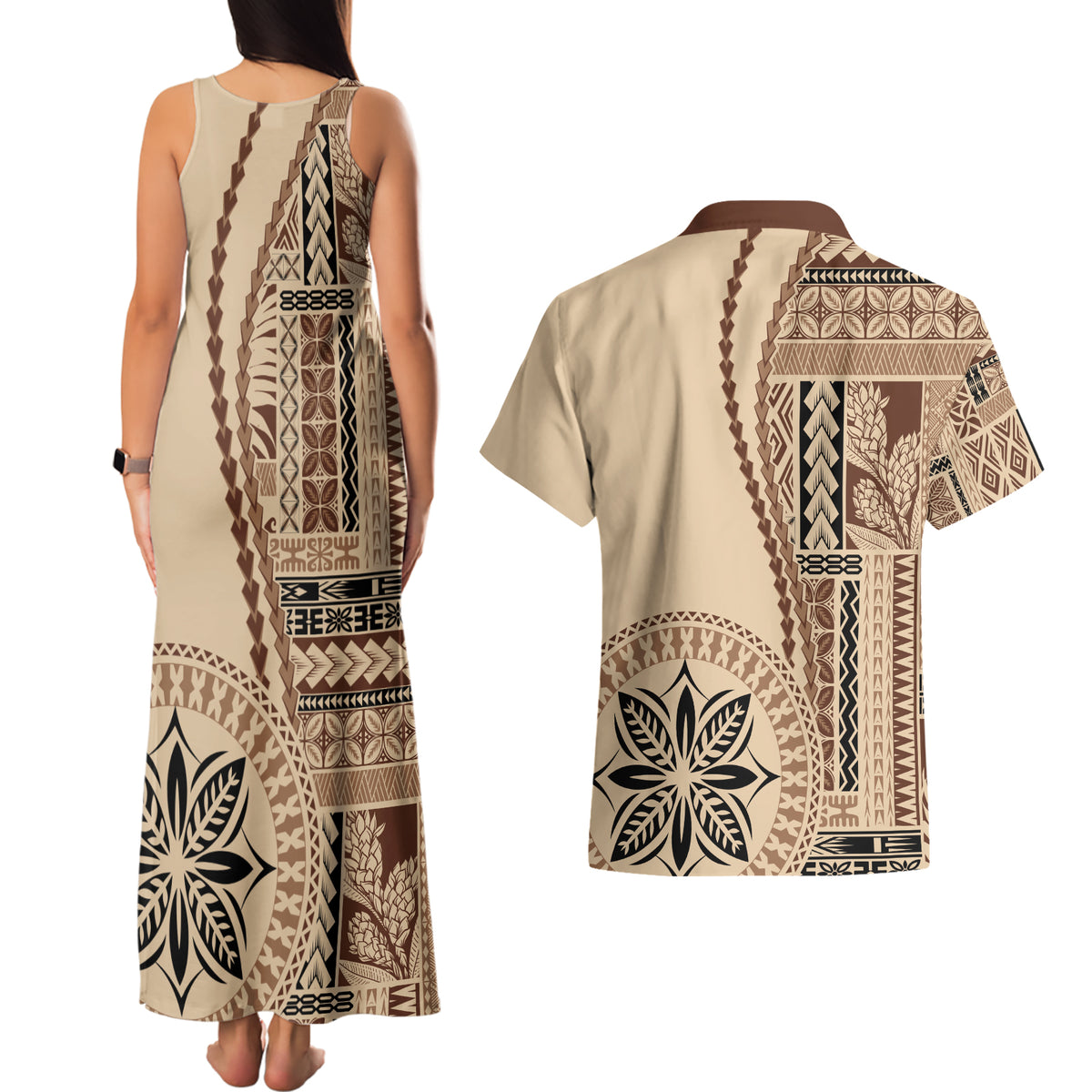 Samoa Siapo Motif Couples Matching Tank Maxi Dress and Hawaiian Shirt Classic Style LT7 - Wonder Print Shop
